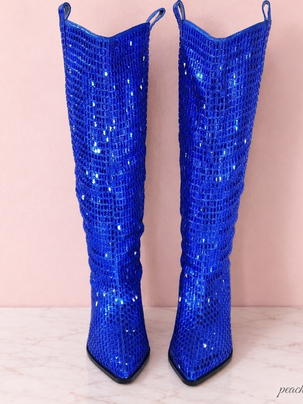 Gorgeous Royal Blue Sequin Over-the-Knee Boots